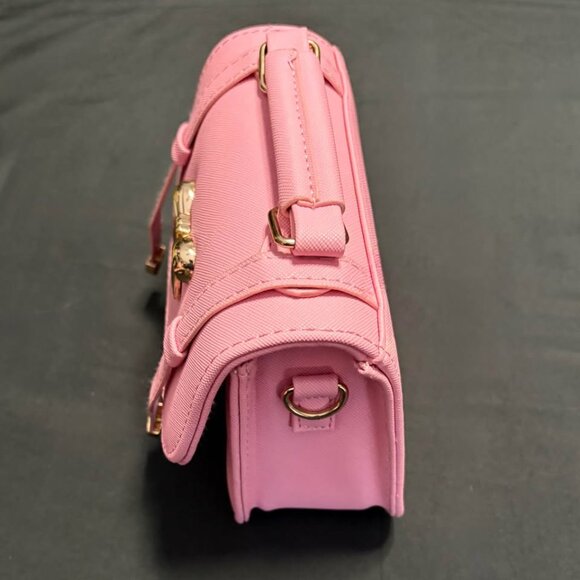 Mini Pink Faux‎ Leather Shoulder/Crossbody Bag w/Bow Accent Coquette Girl - Picture 5 of 12